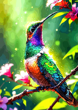 Colorful Hummingbird on Branch