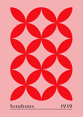 Bauhaus Geometric Pattern Red and Pink