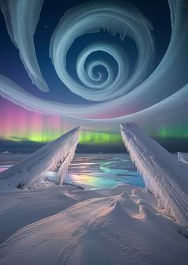 Arctic Aurora with Ice Formations