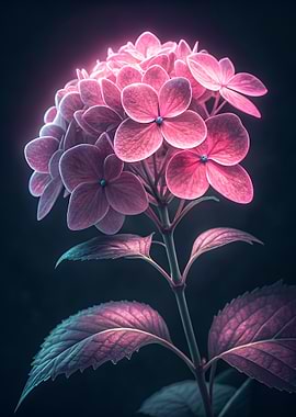Glowing Pink Hydrangea Flower