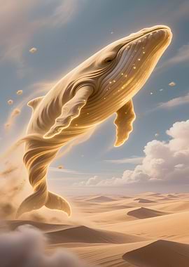 Golden Whale in Desert Sky