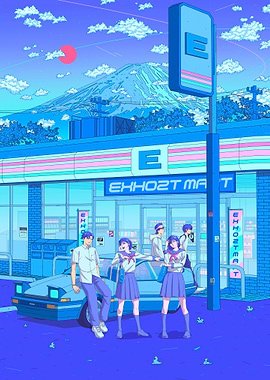 Blue Aesthetic Convenience Store Scene