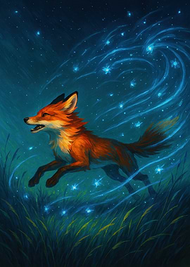 Running Fox with Magical Lights