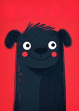 Cartoon Dog Portrait on Red Background