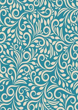 Floral Swirl Pattern in Teal and Beige