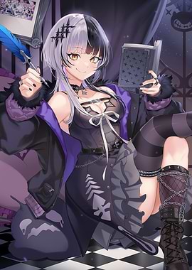 Anime Girl with Book and Quill