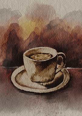 Watercolor Coffee Cup Still Life