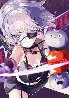 Anime Girl with Eyepatch and Slimes