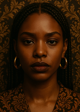 Muse in Gold & Earth – Close-Up Portrait Wall Art