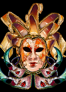 Ornate Venetian Masks on Black Background