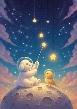 Dog and Bird on the Moon