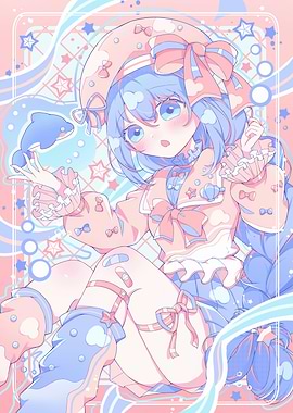 Pastel Anime Girl with Dolphin