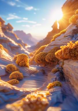 Desert Landscape with Golden Shrubs