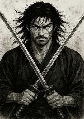 Samurai Warrior with Crossed Swords