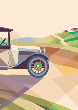 Vintage Car Countryside Digital Art
