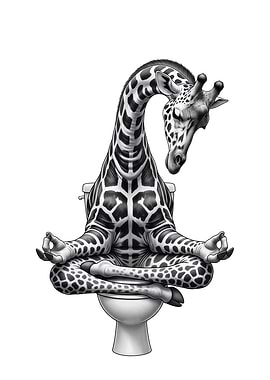 Meditating Giraffe on Toilet