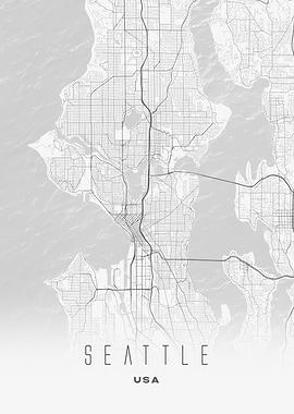 Seattle, USA - Minimal Coastal City Map Poster, Street Wall Art