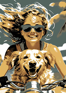 Girl and Dog Motorcycle Ride