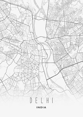 Delhi, India - Minimalist City Map Poster, Intricate Street Network Wall Art