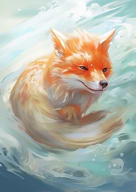 Fox in Water Digital Painting