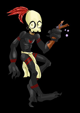 Cartoon Voodoo Character with Skull Face