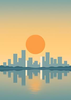 Cityscape Reflection at Sunset