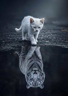 Cat and White Tiger Reflection