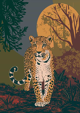 Leopard in the Jungle Illustration