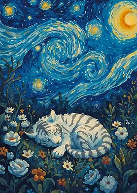 White tiger Sleeping Starry Night