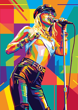 Pop Art Singer with Microphone