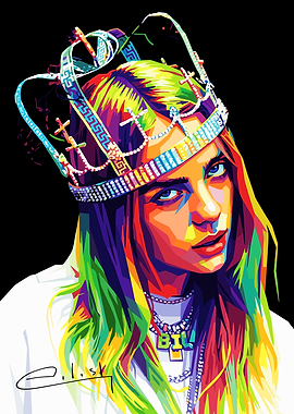 Billie Eilish Colorful Portrait with Crown
