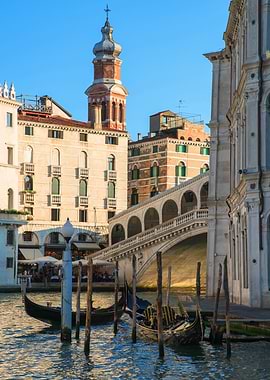 Venice Canal Scene with Rialto Bridge