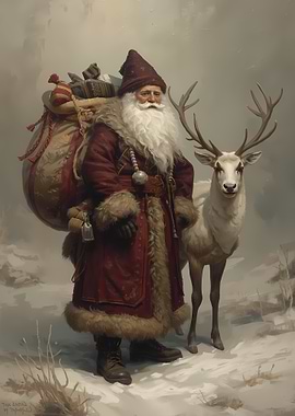 Santa Claus and Reindeer Portrait