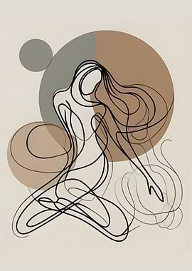 Abstract Line Art Woman with Circles