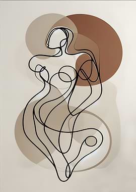 Abstract Woman Line Art with Circles