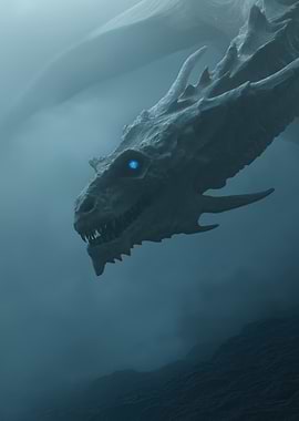 Icy Dragon in Misty Landscape