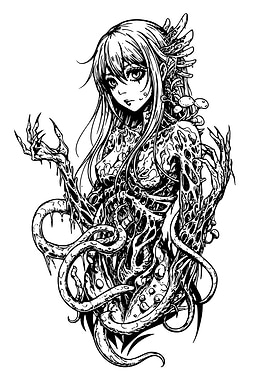 Anime Girl with Tentacles and Fungi