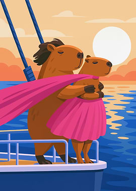 Capybara Romance on the Sea