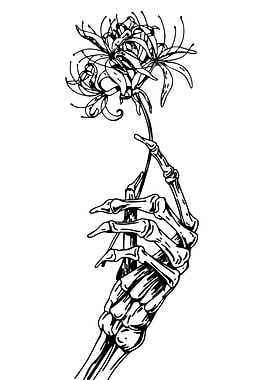 Skeleton Hand Holding Spider Lily