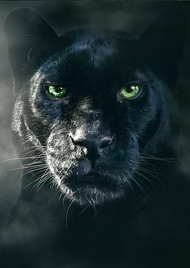 Black Panther Portrait with Green Eyes
