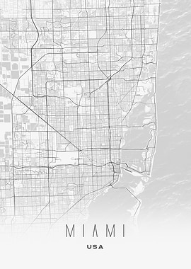 Miami, USA - Minimalist City Street Map Poster, Sleek Urban Wall Art