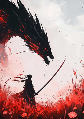 Samurai and Dragon Red Field