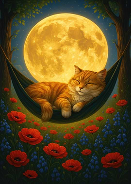 Cat Nap Under the Moon