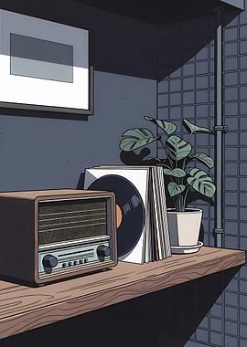 Retro Radio and Vinyl Still Life