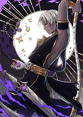 Elegant Warrior with Sword and Staff