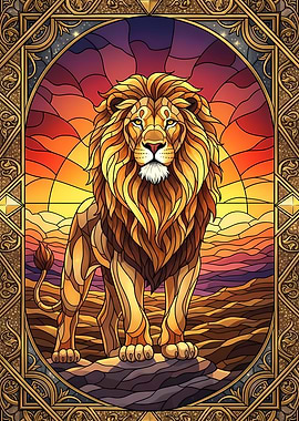 Stained Glass Lion Portrait