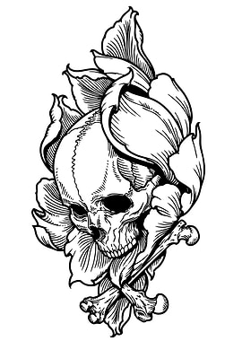 Skull and Flowers Black and White