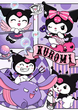Kuromi character collage in pastel colors
