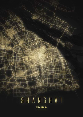 Illuminated Shanghai, China - Radiant Night City Map Poster, Modern Wall Art