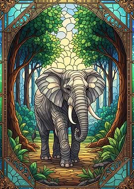Elephant in Stained Glass Style